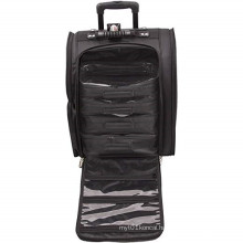 Nylon travel Professional Soft Sided Rolling Makeup train trolley Case with Pouches in Black